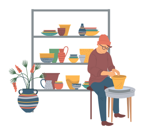 Male potter creating vase  Illustration