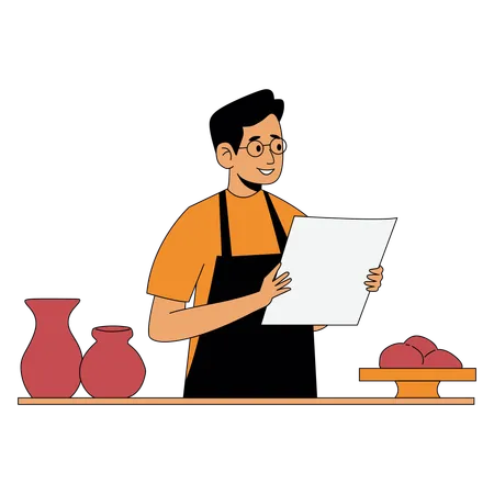 Male potter makes clay vase  Illustration