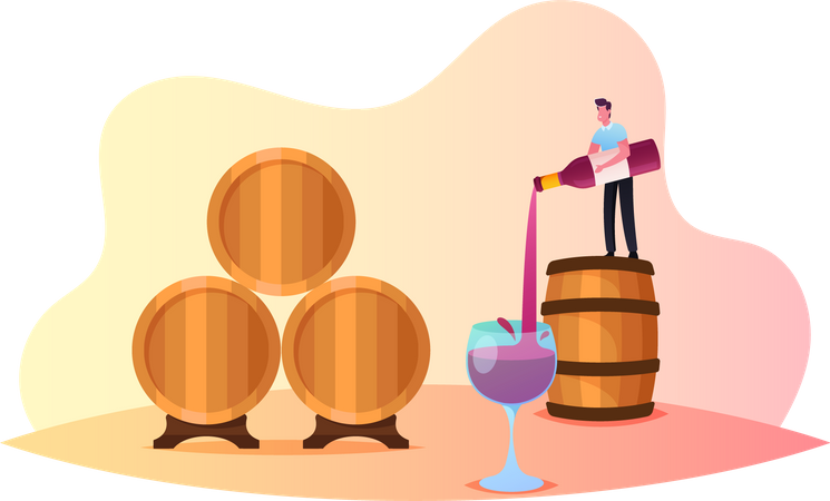 Male  Pouring Wine in Glass  Illustration