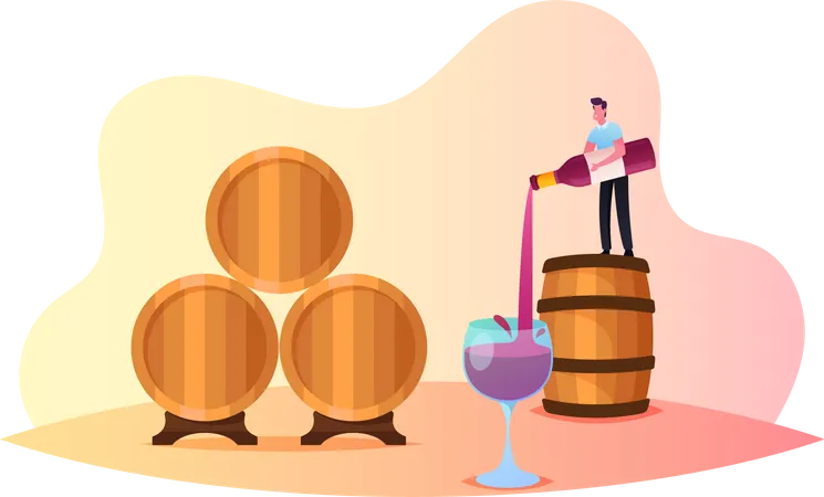 Male  Pouring Wine in Glass  Illustration