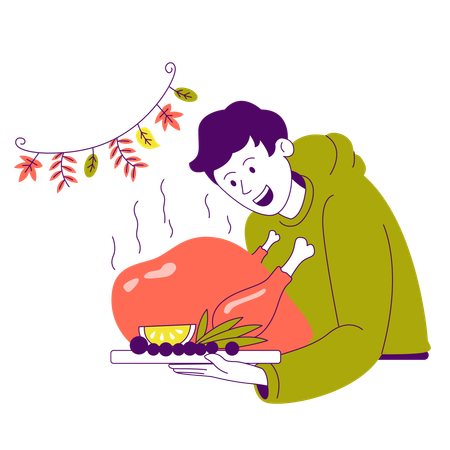 Male Preparation for Thanks Giving Dinner  Illustration