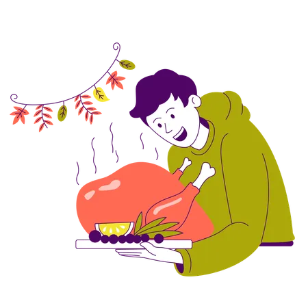 Male Preparation for Thanks Giving Dinner  Illustration