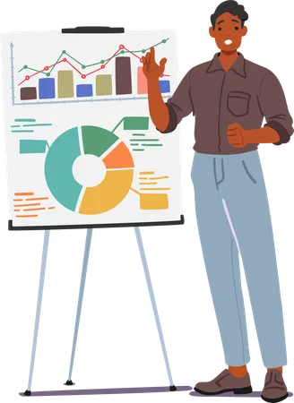 Confident Man Engages The Audience Explaining Ideas On A Whiteboard Employing Vivid Diagrams And Gestures To Illustrate Key Points In An Informative Presentation Cartoon People Vector Illustration Illustration
