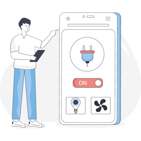 オンラインで電気プラグを提示する男性  イラスト