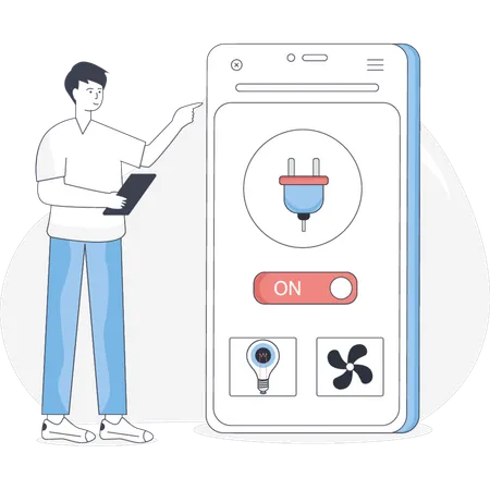 オンラインで電気プラグを提示する男性  イラスト