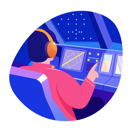 Male pressing buttons in pilot cockpit  Illustration