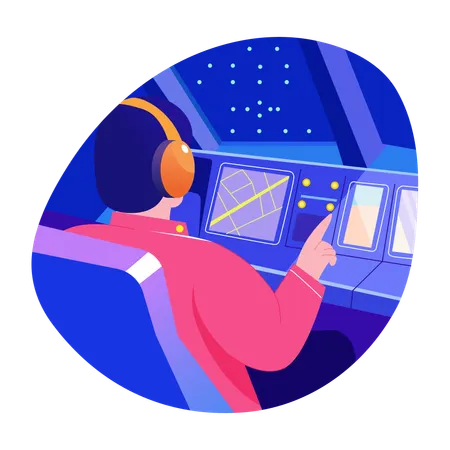 Male pressing buttons in pilot cockpit  Illustration
