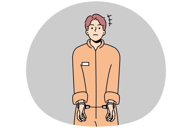 ローブを着て手錠をかけられた男性囚人  イラスト