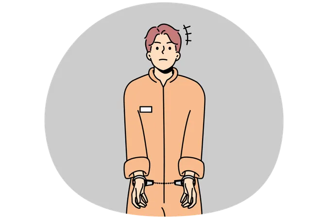 ローブを着て手錠をかけられた男性囚人  イラスト