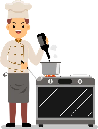 Male professional chef cooking food at the kitchen of the restaurant  Illustration