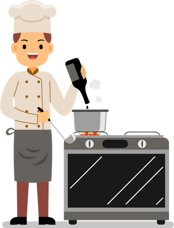 Male professional chef cooking food at the kitchen of the restaurant  Illustration