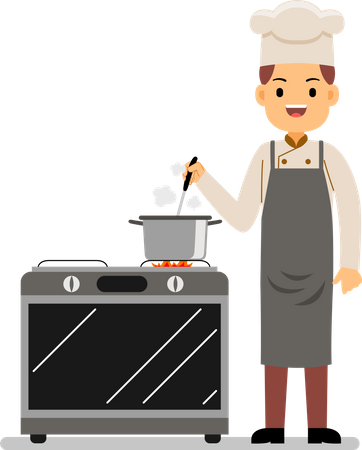 Male professional chef cooking food at the kitchen of the restaurant  Illustration