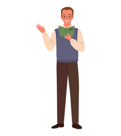 Male Professional Teacher reading book  Illustration