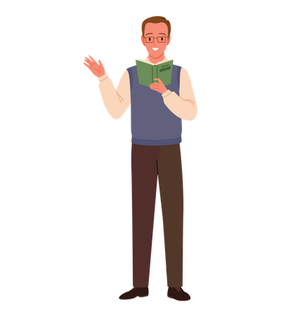 Male Professional Teacher reading book  Illustration