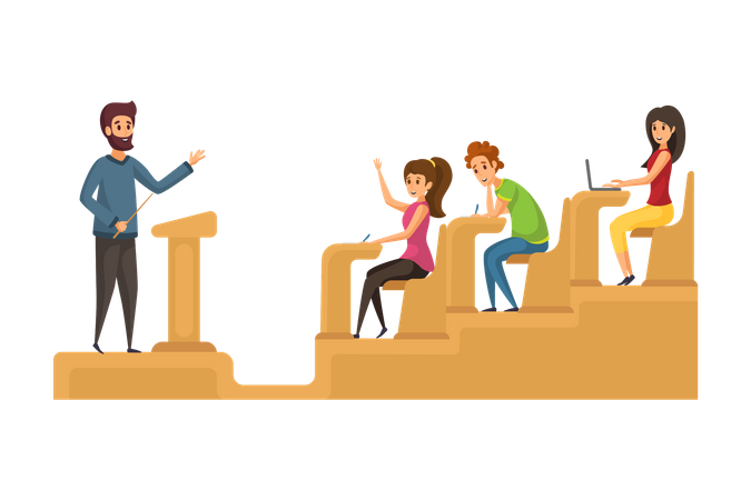 Male Professor asking question to students  イラスト