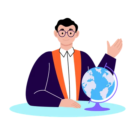 Male professor sitting with globe  Illustration