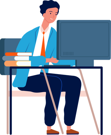 Male Professor working on computer Illustration