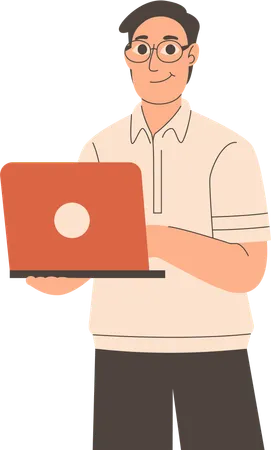 Male programer standing with laptop  Illustration