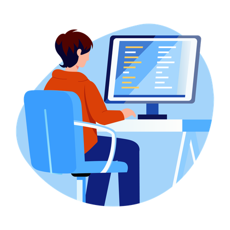 Male programmer doing online coding  Illustration