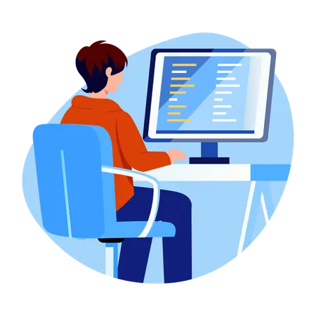 Male programmer doing online coding  Illustration