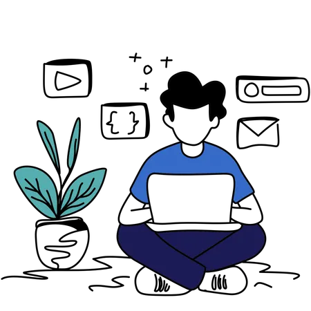 Male Programmer doing online Working  Illustration