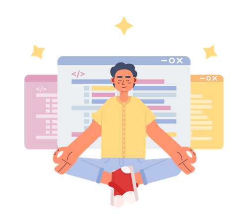 Male programmer in meditation pose  Illustration