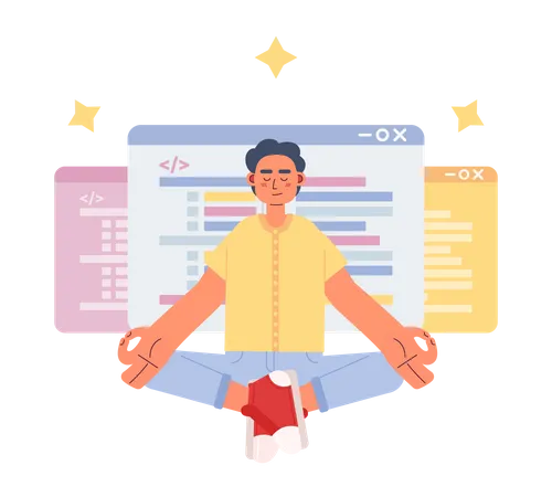 Male programmer in meditation pose  Illustration