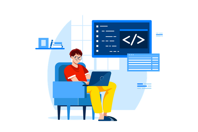 Male Programmer Thinking New Code  Illustration