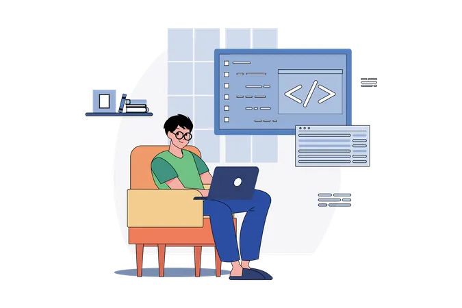 Male Programmer Thinking New Code  Illustration