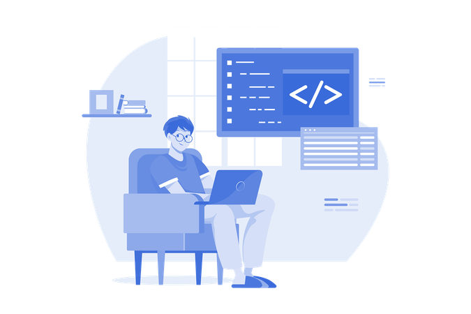 Male Programmer Thinking New Code  Illustration