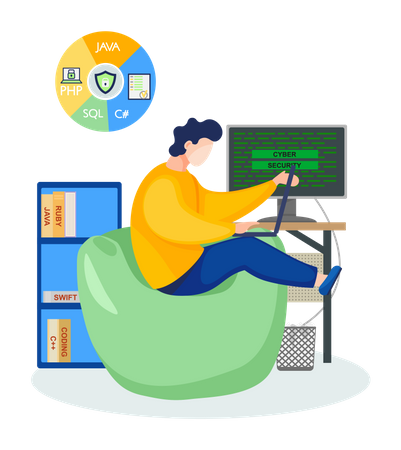 Male Programmer working from home Illustration