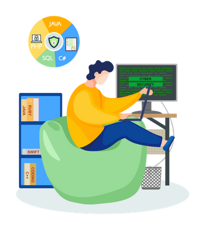 Male Programmer working from home  Illustration