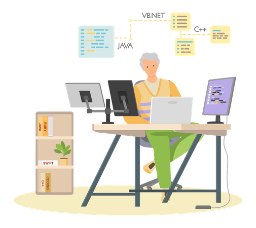 Male Programmer working from home  Illustration