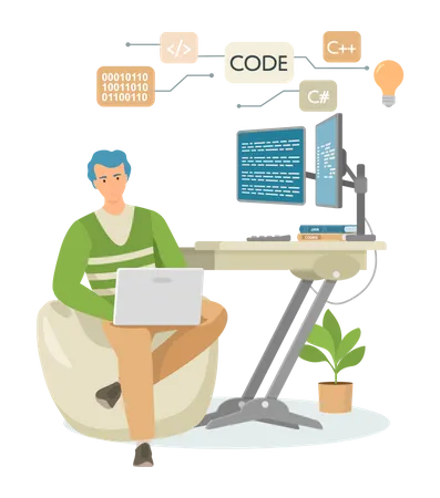 Male Programmer working in office  Illustration
