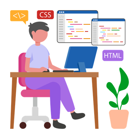 Male Programmer working on application  Illustration