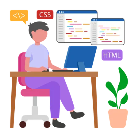 Male Programmer working on application  Illustration