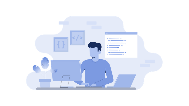 Male Programmer working on project  Illustration