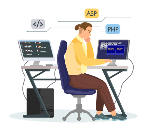 Male Programmer working on web development on computer  Illustration