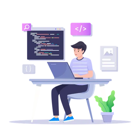 Male Programmer Working On Website Development  Illustration