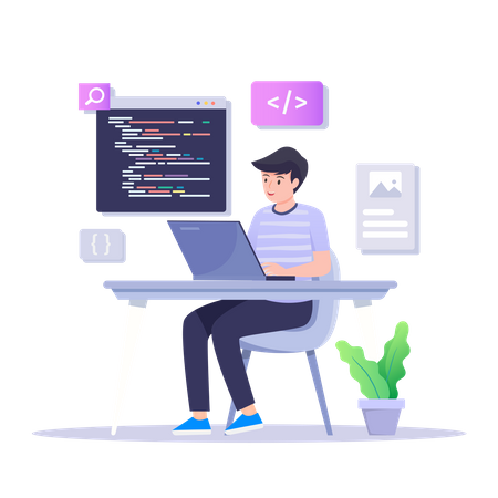 Male Programmer Working On Website Development  Illustration