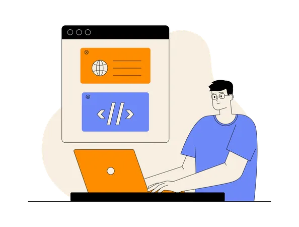 Male programmer working on website development  Illustration