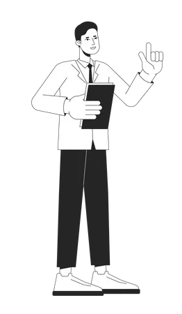 Male Project Manager Holding Paperwork Flat Line Black White Vector Character Editable Outline Full Body Person On White Business Man Simple Cartoon Isolated Spot Illustration For Web Graphic Design Illustration