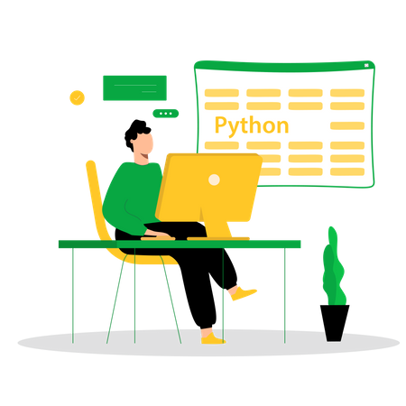 Male python developer working on website  Illustration