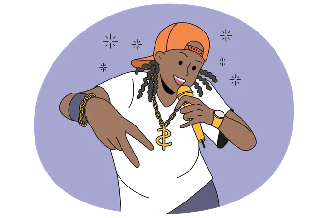 Male rapper sing in microphone  Illustration