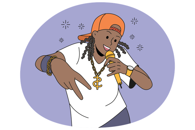 Male rapper sing in microphone  Illustration