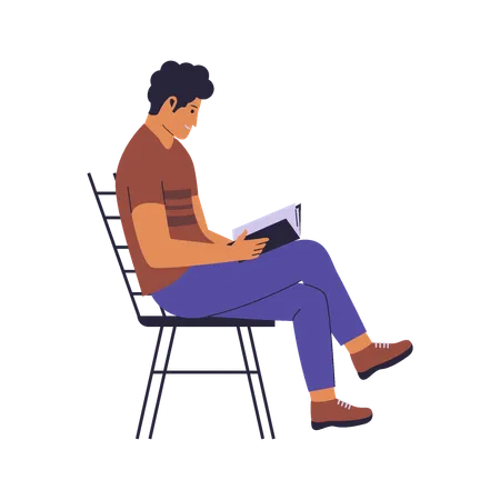Vector Character Of Man Reading A Book On A Chair Vector Flat Illustration Illustration