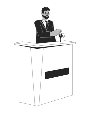 Male receptionist at hotel front desk  Illustration