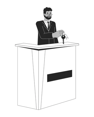 Male receptionist at hotel front desk  Illustration