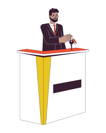 Male receptionist at hotel front desk  Illustration