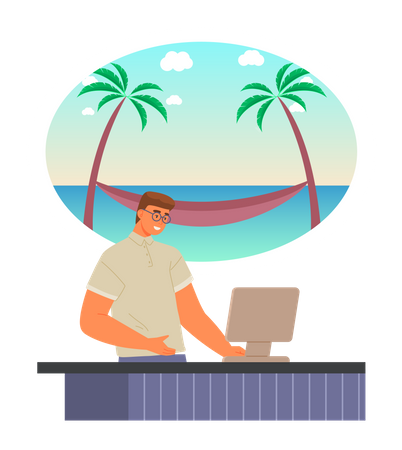 Male receptionist at resort reception  Illustration